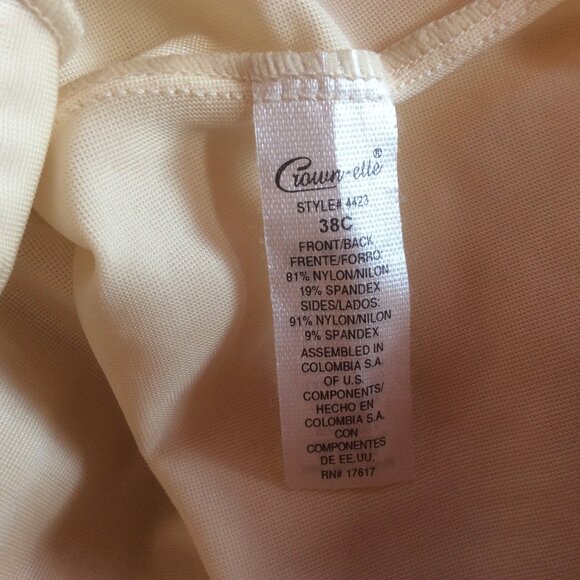 Vintage Crown-Ette Ivory 4423 Shaper Second Skin Satin Bra Full Slip Spandex 38C - Picture 3 of 4